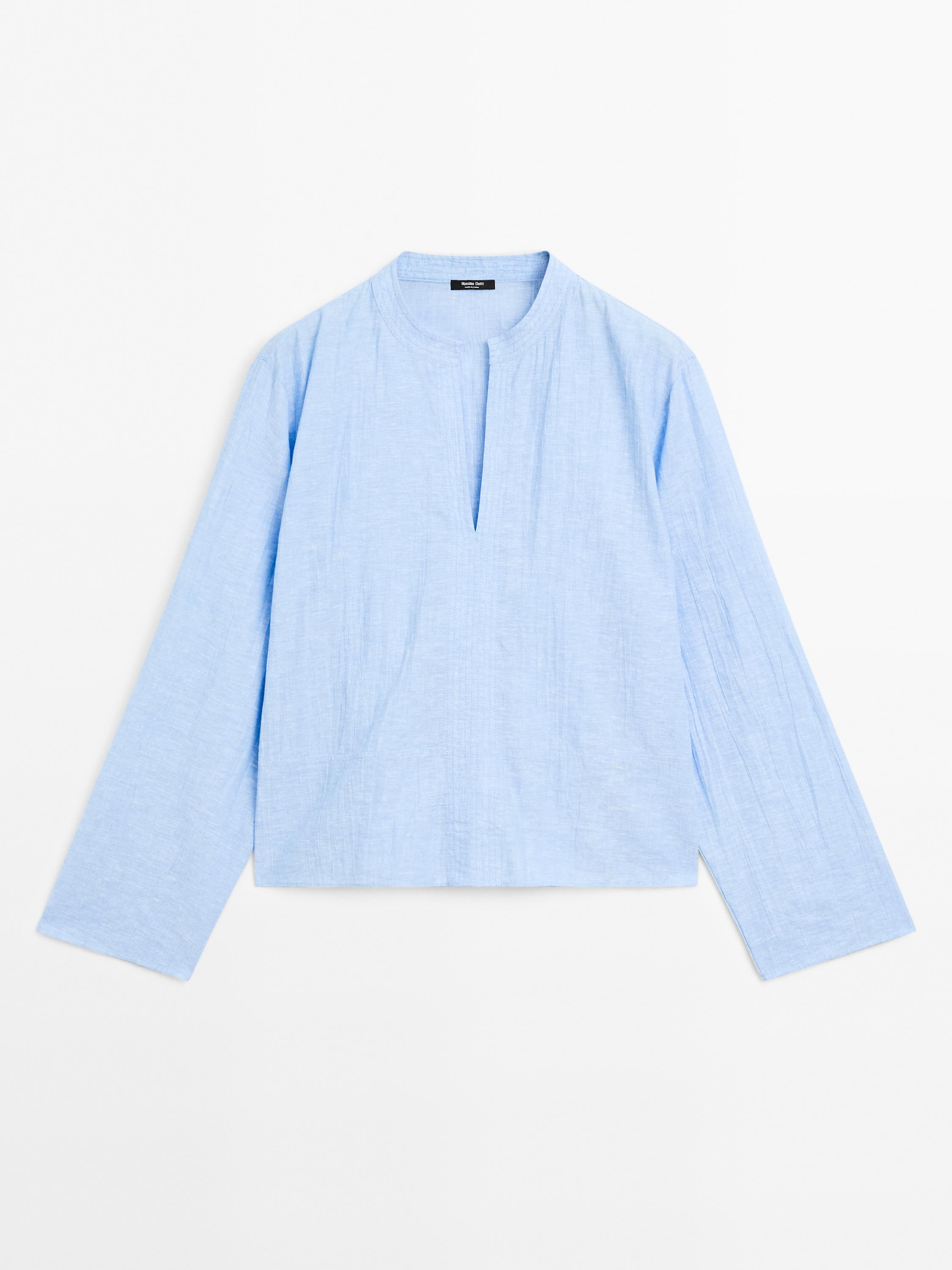 Linen blend blouse with seam details